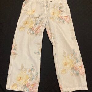 CHICO’S DESIGN 100% LINEN PANTS LIGHT FLORAL SIZE 3